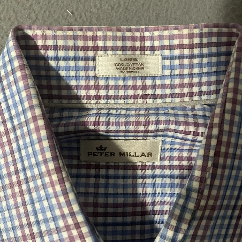 Peter Millar Shirt‎ Mens Large Check Long sleeve Button Up Preppy Casual Comfort
